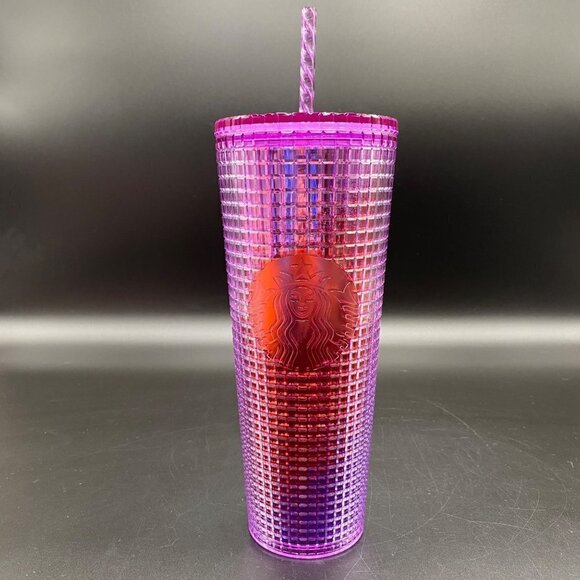 2021 Starbucks Pink/Purple Grid 24oz Cold Tumbler - Picture 1 of 8